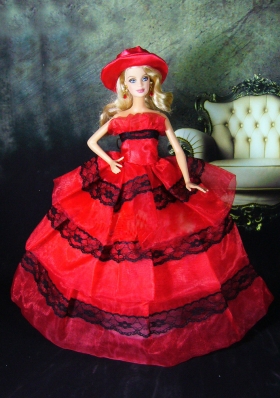 Red Dress with Lace To Fit the Barbie Doll Quinceanera