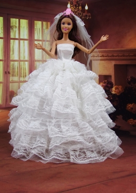 White Wedding Dress To Barbie Doll With Ruffled Layers