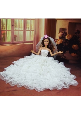 White Wedding Dress To Barbie Doll With Ruffled Layers