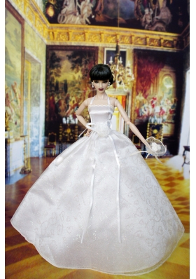 Wedding Dress For Barbie Doll With Handle Flowers