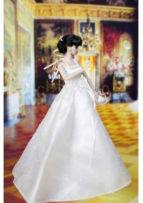 Wedding Dress For Barbie Doll With Handle Flowers