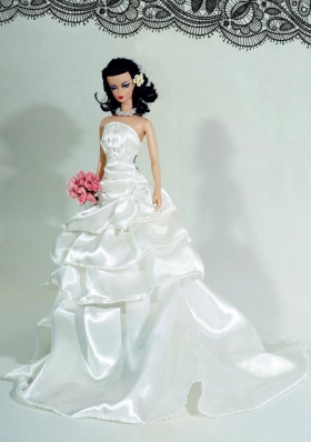 Wedding Dress For Barbie Doll with Ruffles and Brush Train