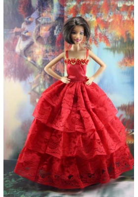 Red Lace straps Barbie Doll Dress