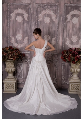 A-line One Shoulder Court Train Taffeta Appliques Wedding Dress