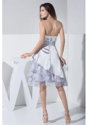 Sweetheart Grey Tea-length Prom Dress with Sequin and Bowknot