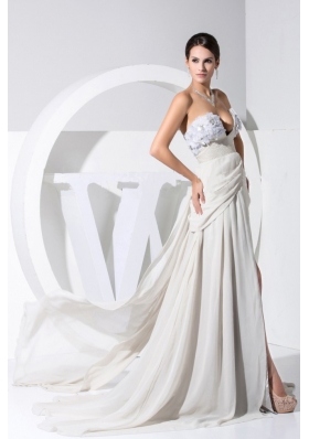 Chiffon Grey V-neck Prom Dress with High Slit