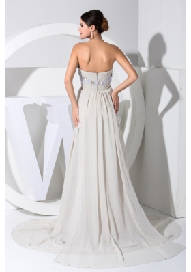 Chiffon Grey V-neck Prom Dress with High Slit