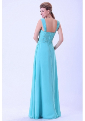 2013 Aqua Blue Prom Dress Chiffon with Straps and Ruch