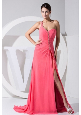 One Shoulder 2013 Prom Dress with Beading and Brush Train