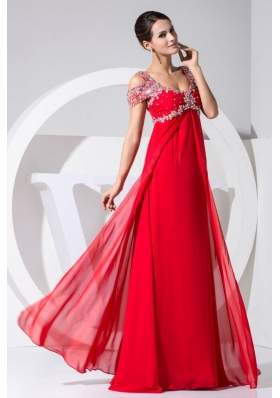 Red Chiffon Straps 2013 Prom Dress with Beading