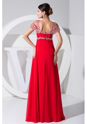 Red Chiffon Straps 2013 Prom Dress with Beading