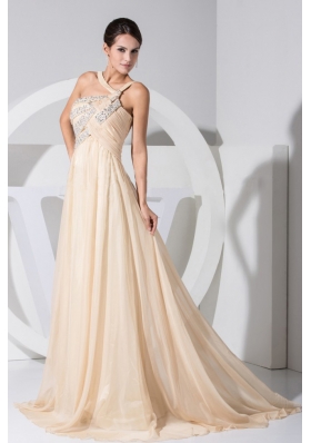 Champagne Chiffon Brush Train Prom Dress For 2013