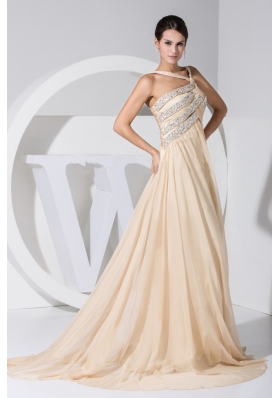 Champagne Chiffon Brush Train Prom Dress For 2013