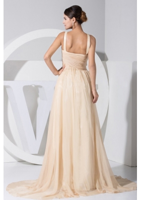 Champagne Chiffon Brush Train Prom Dress For 2013