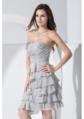 Grey Prom Dress With Sequins and Ruffled Layers Sweetheart