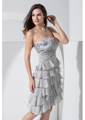 Grey Prom Dress With Sequins and Ruffled Layers Sweetheart