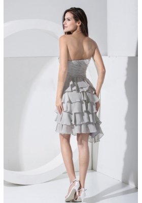 Grey Prom Dress With Sequins and Ruffled Layers Sweetheart