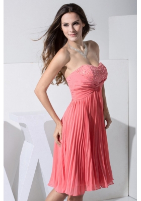 Watermelon Red 2013 Prom Dress with Beading and Pleat