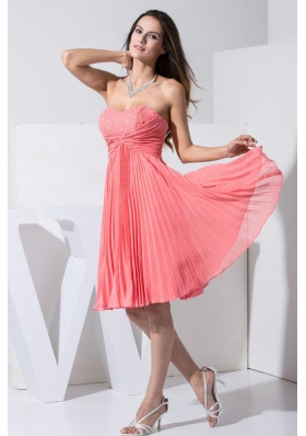 Watermelon Red 2013 Prom Dress with Beading and Pleat