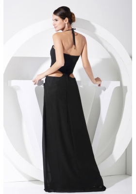 High Slit Halter Black Chiffon Floor-length 2013 Prom Dress