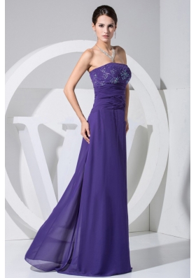 Strapless Purple 2013 Prom Dress with Beading and Ruch