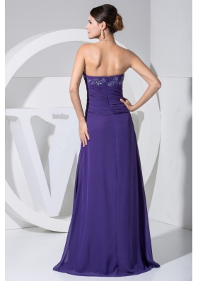 Strapless Purple 2013 Prom Dress with Beading and Ruch