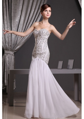 White Mermaid Beaded Prom Evening Dress Floor-length