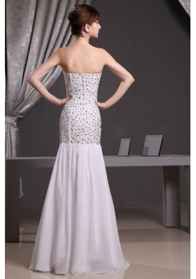 White Mermaid Beaded Prom Evening Dress Floor-length