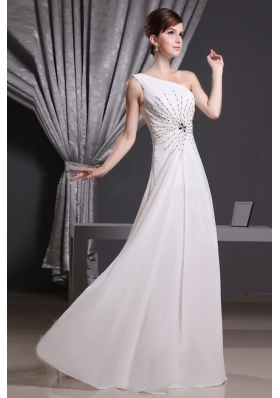 White One Shoulder Beading Prom Dress Floor-length Chiffon