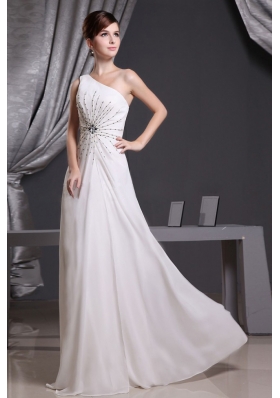 White One Shoulder Beading Prom Dress Floor-length Chiffon