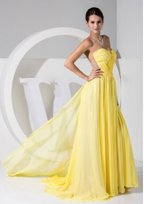 Yellow Chiffon Sweetheart Neckline Brush Train Prom Dress 2013