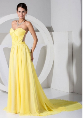 Yellow Chiffon Sweetheart Neckline Brush Train Prom Dress 2013