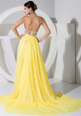 Yellow Chiffon Sweetheart Neckline Brush Train Prom Dress 2013