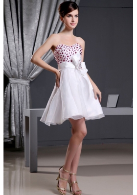 White Beaded 2013 Prom Dress Organza with Sash