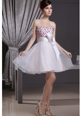 White Beaded 2013 Prom Dress Organza with Sash