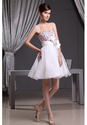 White Beaded 2013 Prom Dress Organza with Sash