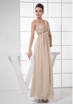 Handmade Flower Champagne One Shoulder Ankle-length Prom Dress