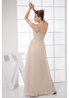 Handmade Flower Champagne One Shoulder Ankle-length Prom Dress