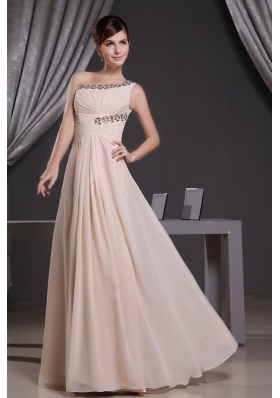 One Shoulder Baby Pink Floor-length Prom Dress with Beading