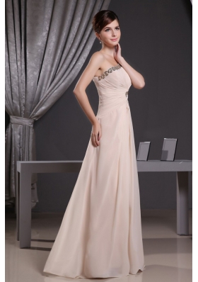 One Shoulder Baby Pink Floor-length Prom Dress with Beading