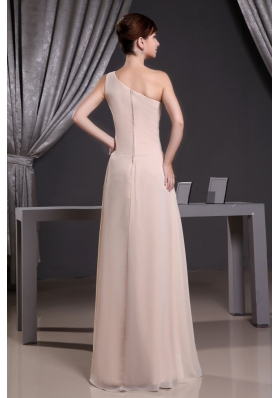 One Shoulder Baby Pink Floor-length Prom Dress with Beading