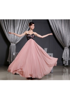 Lace and Pleat Pink Prom Dress Sweetheart Floor-length