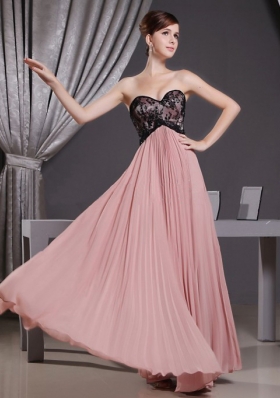 Lace and Pleat Pink Prom Dress Sweetheart Floor-length