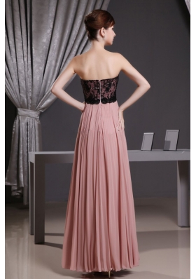 Lace and Pleat Pink Prom Dress Sweetheart Floor-length