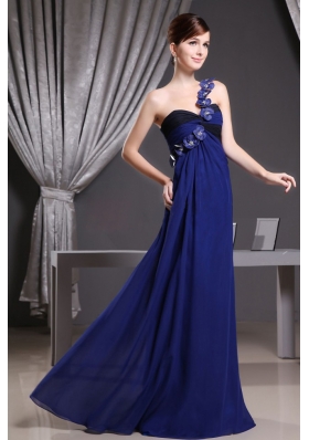 Hand Made Flowers One Shoulder Blue Prom Dress