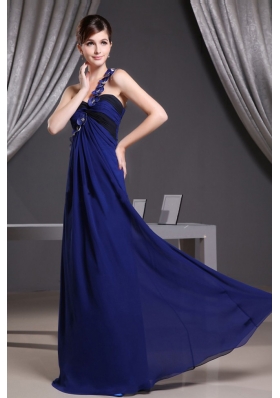 Hand Made Flowers One Shoulder Blue Prom Dress