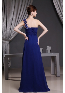 Hand Made Flowers One Shoulder Blue Prom Dress