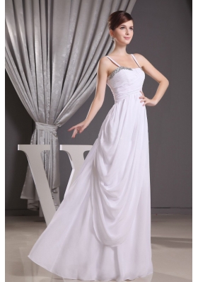 Straps Beading Ruch Wedding Dress Floor-length