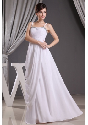 Straps Beading Ruch Wedding Dress Floor-length