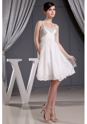 Straps White Short Prom Dress with Beading